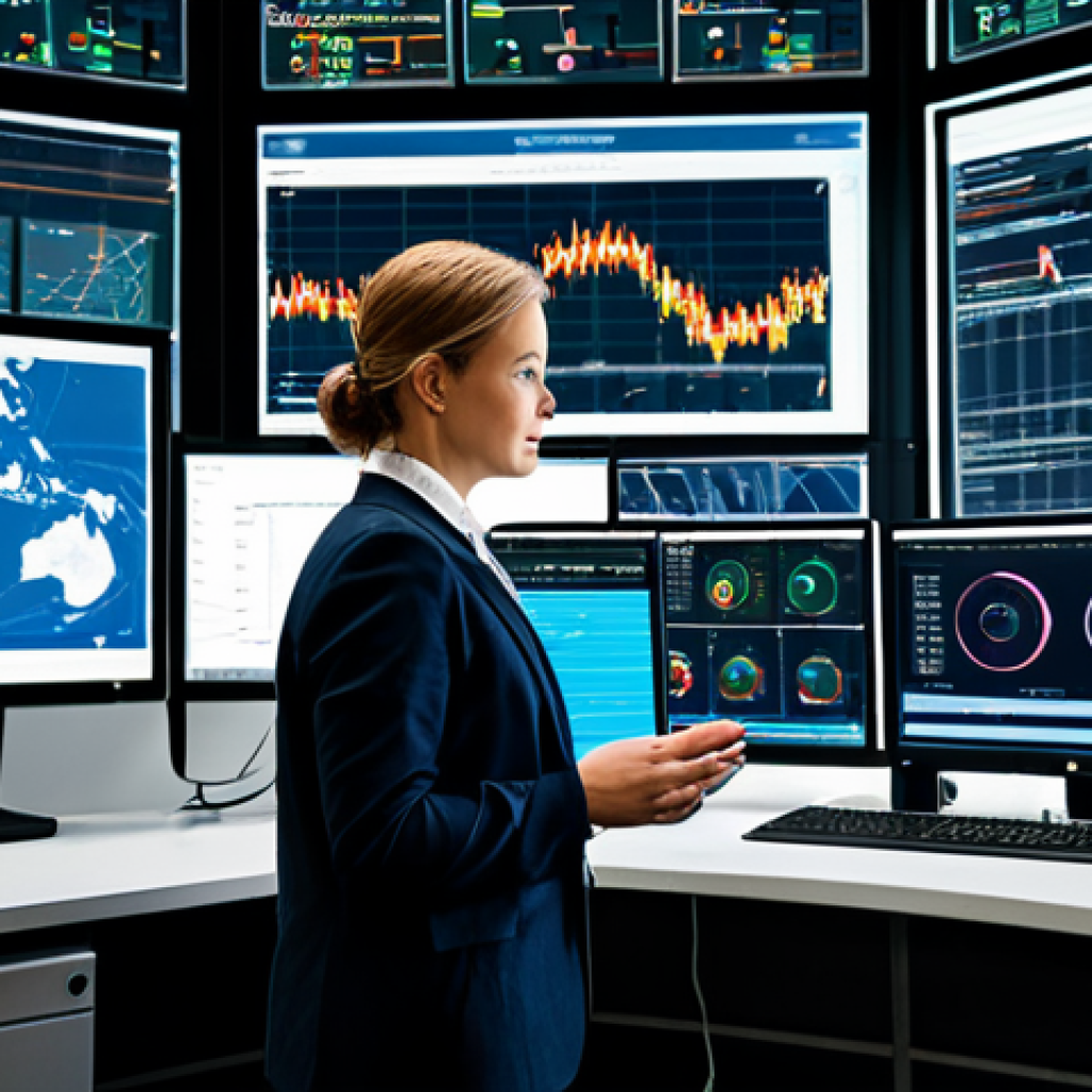 A diverse team of professional safety engineers, fully clothed in modest business attire, collaborating in a modern industrial control room. Large, high-resolution screens display real-time sensor data, AI-driven predictive analytics, and dynamic safety dashboards, with subtle visual effects representing data flow. The atmosphere is calm and focused, emphasizing proactive risk prevention. Professional photography, high quality, perfect anatomy, correct proportions, natural pose, well-formed hands, proper finger count, natural body proportions, safe for work, appropriate content, professional dress.