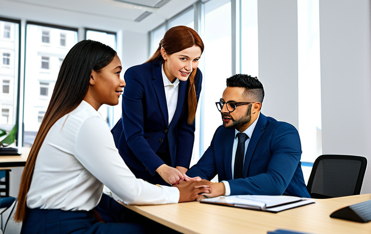 **

A diverse team of office workers in appropriate attire collaborates on a project at a bright, modern office. Everyone is fully clothed and engaged in a professional discussion. The scene should emphasize teamwork and a safe working environment, with correct proportions and well-formed hands. Safe for work, appropriate content, family-friendly.

**