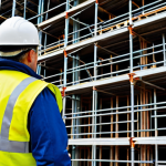 Home 12 산업재해 관련 법률 및 규정 이해하기 - **
"A construction site safety inspection. A professional safety inspector, fully clothed in a high...