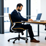 Home 11 산업재해 예방과 관련된 최신 세미나 정보 - Ergonomic Office Scene**
"An employee is adjusting their ergonomic chair in a modern Spanish office...