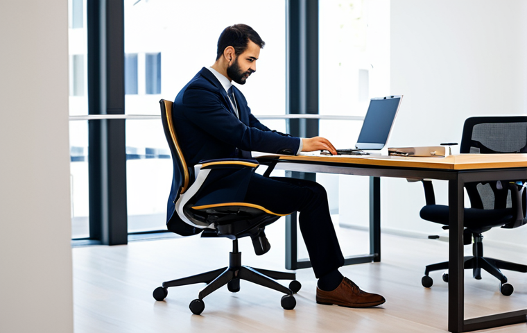 산업재해 예방과 관련된 최신 세미나 정보 - Ergonomic Office Scene**

"An employee is adjusting their ergonomic chair in a modern Spanish office...