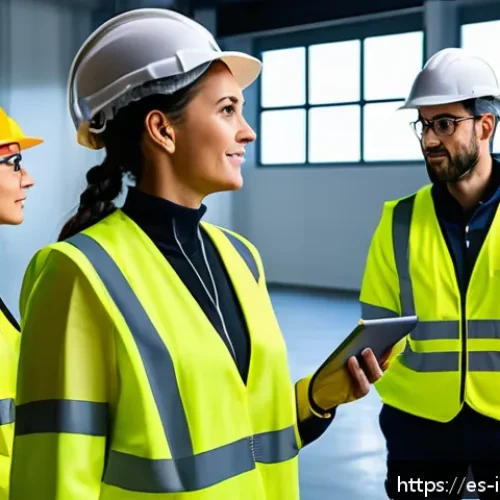 Home 7 산업재해분석 전문가의 주요 역량 개발법 - A modern industrial workplace scene in Spain, showing diverse employees wearing appropriate safety g...