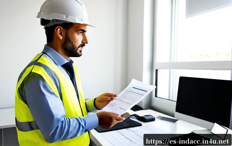 산업재해분석 전문가의 실무 인터뷰 사례 - Photorealistic workplace interview in a modern industrial safety office in Spain, experienced occupa...